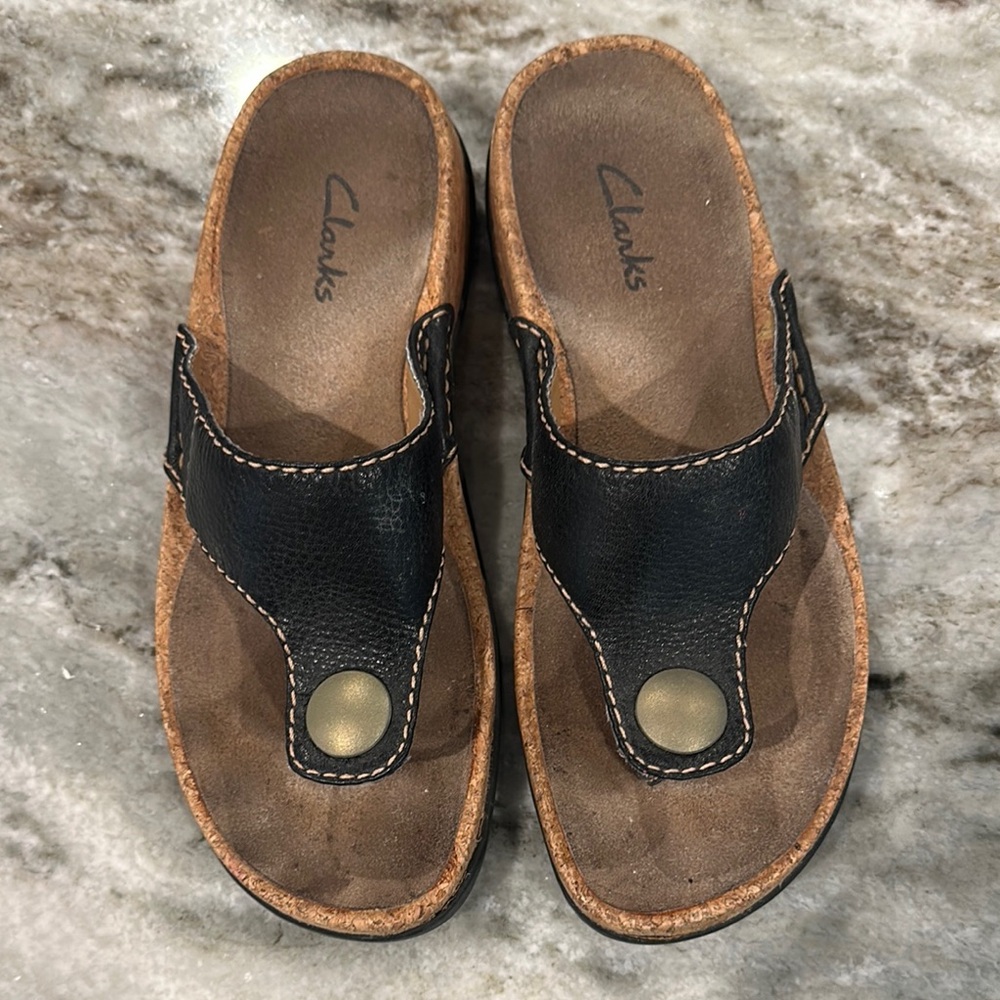 Clarks Open Toe Classic Black and Brown Leather Sandals